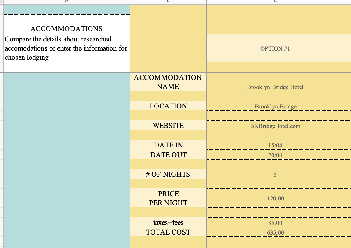 snapshot of spreadsheet